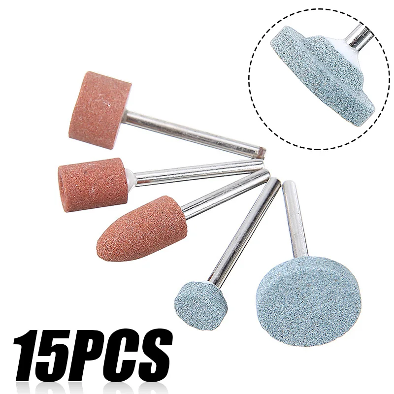 

15pcs Mini Rotary Tool Grinding Stone Wheel 1/8'' Shank Corundum Abrasive Die Grinder Drill Bit Tool For Ceramic Stone Polishing