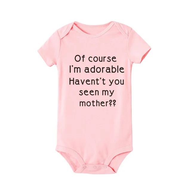 Розовый Забавный детский комбинезон с надписью «I'm Adorable have't You Seen My Mother»; хлопковый комбинезон с короткими рукавами для маленьких мальчиков и девочек; ползунки Детский комбинезон; боди; одежда для малышей - Цвет: Розовый