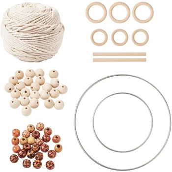 

Macrame Cotton Rope m with Wood Ring and Wood Stick and Colour Beads for Wall Hanging,Plant Hanger Macrame DIY Crafts