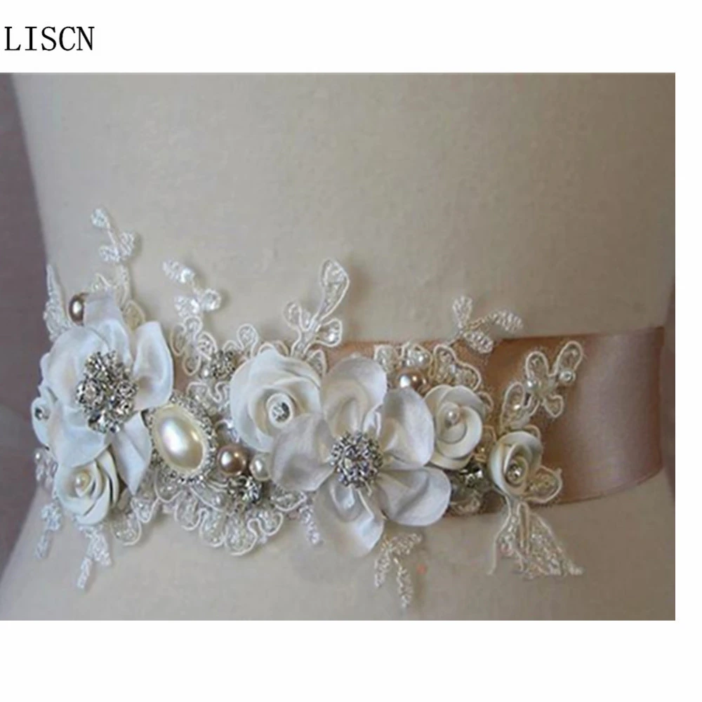 Apliques hechos a mano para fajas de flores de encaje, cristales, perlas, cuentas, accesorios nupciales de boda baratos| Cinturones de novia| - AliExpress