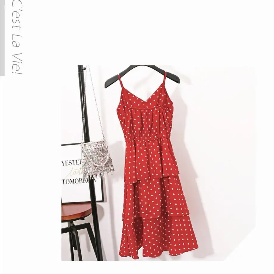 Новое летнее женское платье в горошек без рукавов с бретельками Boho Пляжное