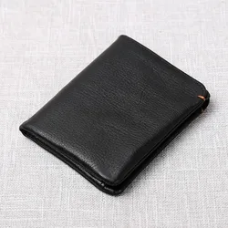 Slim Genuine Leather Men's Bifold Wallet with Card Holder and Coin Purse by NUPUGOO (Elegant Black)
