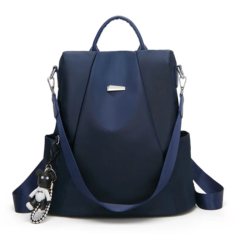 Elegante mochila de viaje para mujer moda PU cuero cremallera mochila De mujer antirrobo Повседневная мягкая сумка - Цвет: Синий