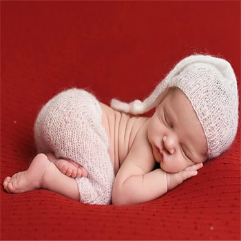 

Baby Photography Props Crochet Knitted Soft Mohair Hat Trousers Costume Newborn Photography Props Infant Hand-woven Solid Suits