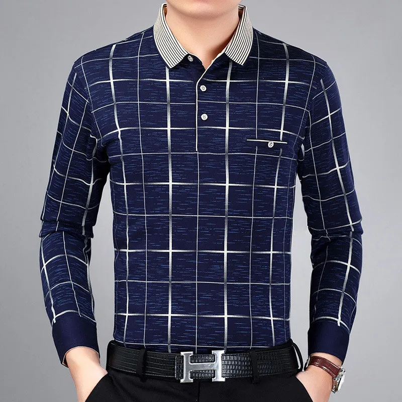 Мужская рубашка новая мода среднего возраста отец загружен мужской хлопок с длинными рукавами клетчатая рубашка мужская деловая Повседневная официальная рубашка