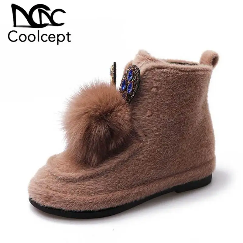Coolcept зимние ботинки теплая хлопковая обувь на меху женская обувь на плоской подошве с плюшевой подкладкой и украшением в виде кристаллов Размер 35-39