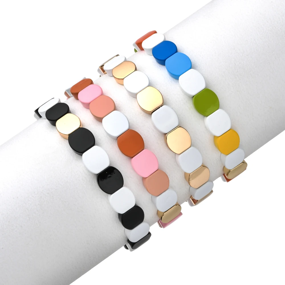 Bracelet Jewelry Tile Bracelets Dainty Stacked Bracelets Rainbow Elastic Women