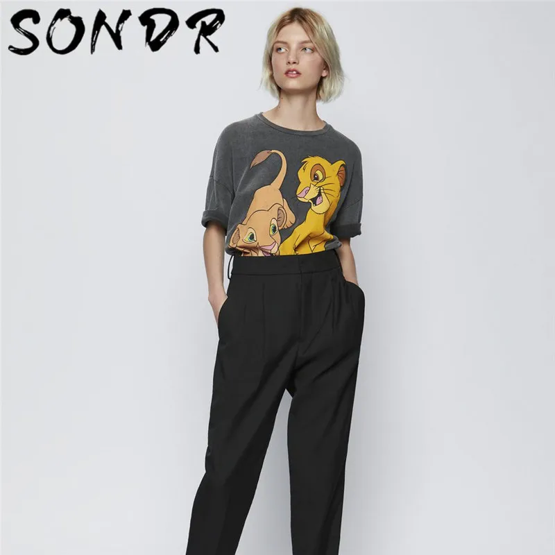 Summer Fashion T-shirt Women harajuku streetwear cartoon print Lion King O-neck loose angel tshirt Female Tops plus size