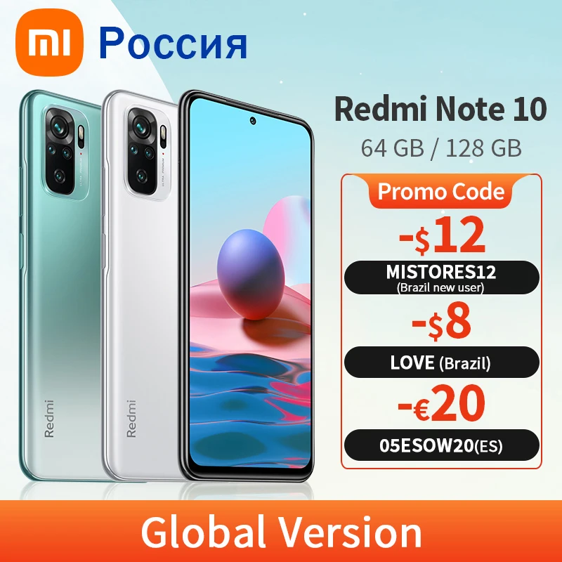 En Stock mundial versión Xiaomi Redmi Nota 10 4GB 64GB / 128GB AMOLED DotDisplay teléfono móvil Snapdragon 678 33W de carga rápida