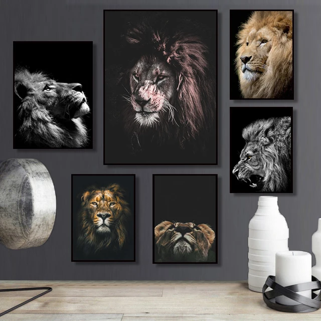 Wild Animal Lion Poster Art Print Wall Pictures Nordic Black and White Canvas Painting Living Room Minimalism Pop Home Decor | Дом и сад
