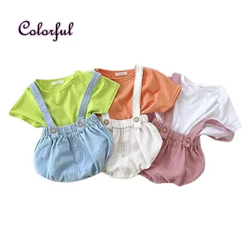 

Colorful 0-24M Newborn Baby Girls Boys Clothes Set Solid Short Sleeve Tops Shirt Overall Bottoms 2pcs