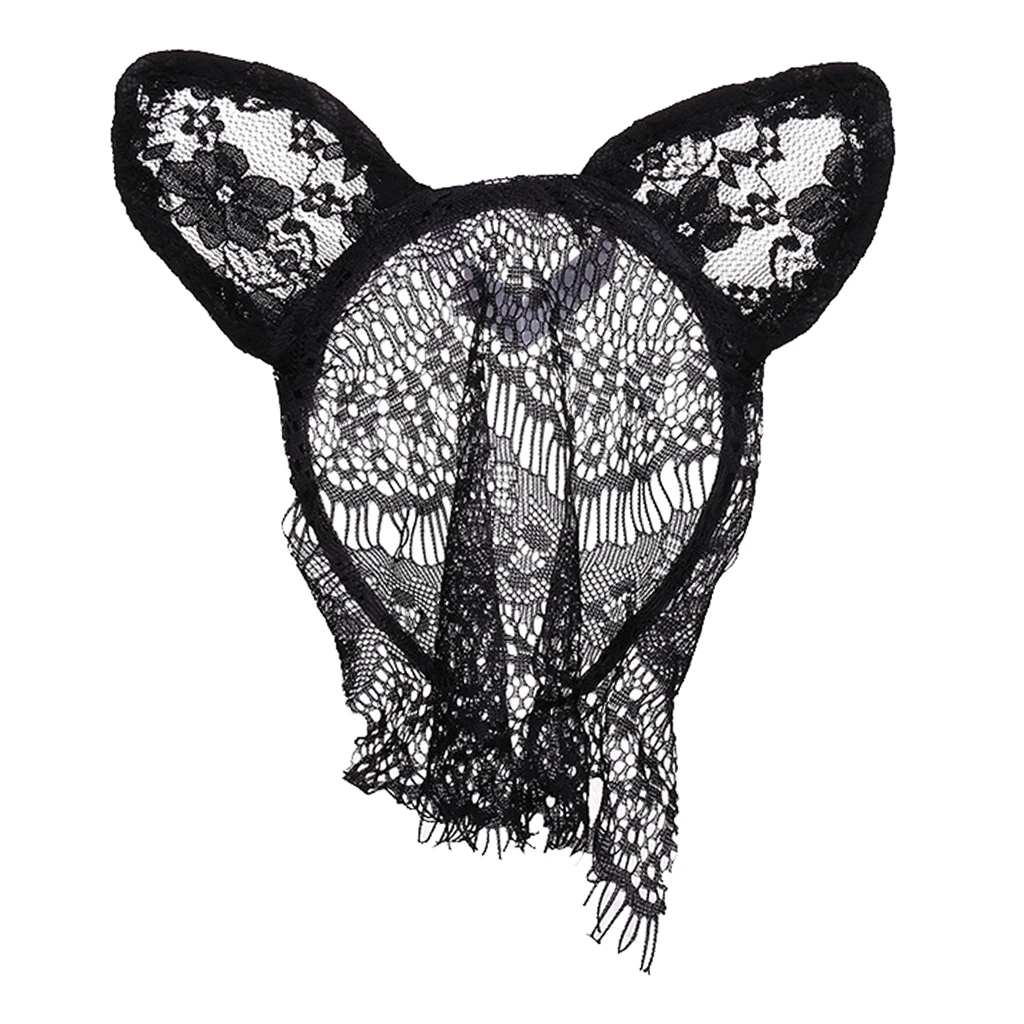 Bunny Rabbit Ear Filigree Lace Veil Costume Masquerade Mask Hairband