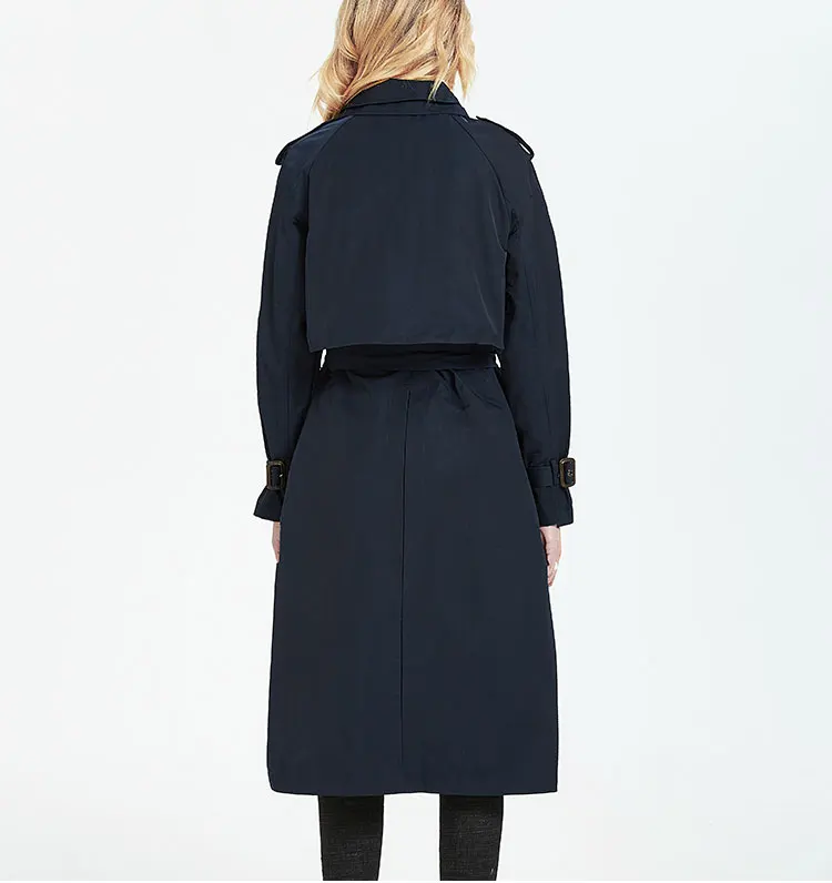 Hot Sale Vogue Navy Blue Women Trench Coat Autumn Temperament OL Quality Solid Color Trench Coat C2109