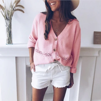 

Autumn Ladies Coat Female Outerwear Jacket Women Hollow out Coat Plus Size Casual Button Clothing Tops