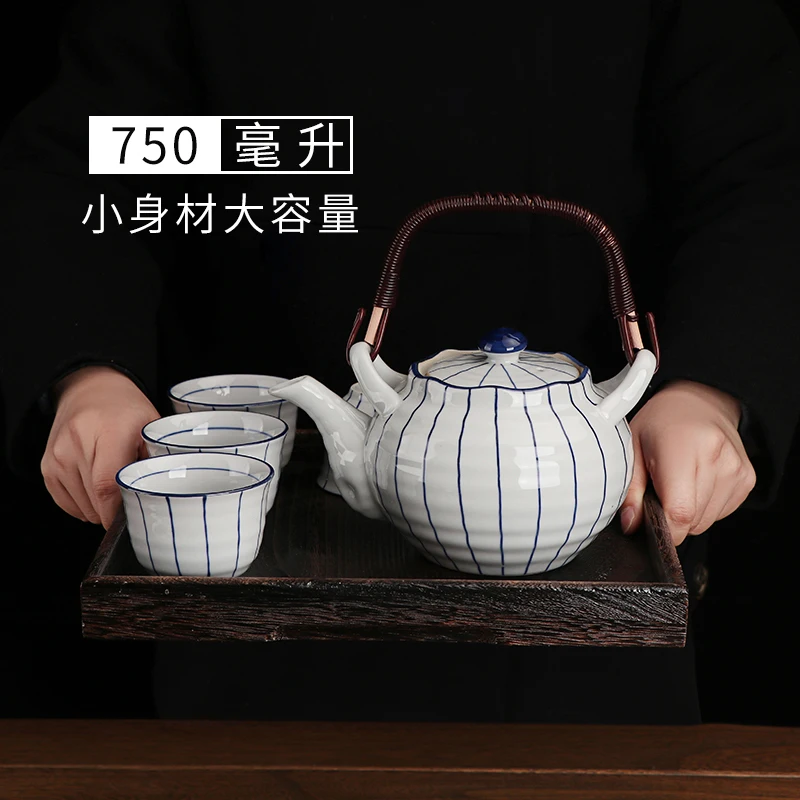 

Japanese family living room ceramic lantern tea pot cup gift box teapot blue and white porcelain tea set kungfu teawine