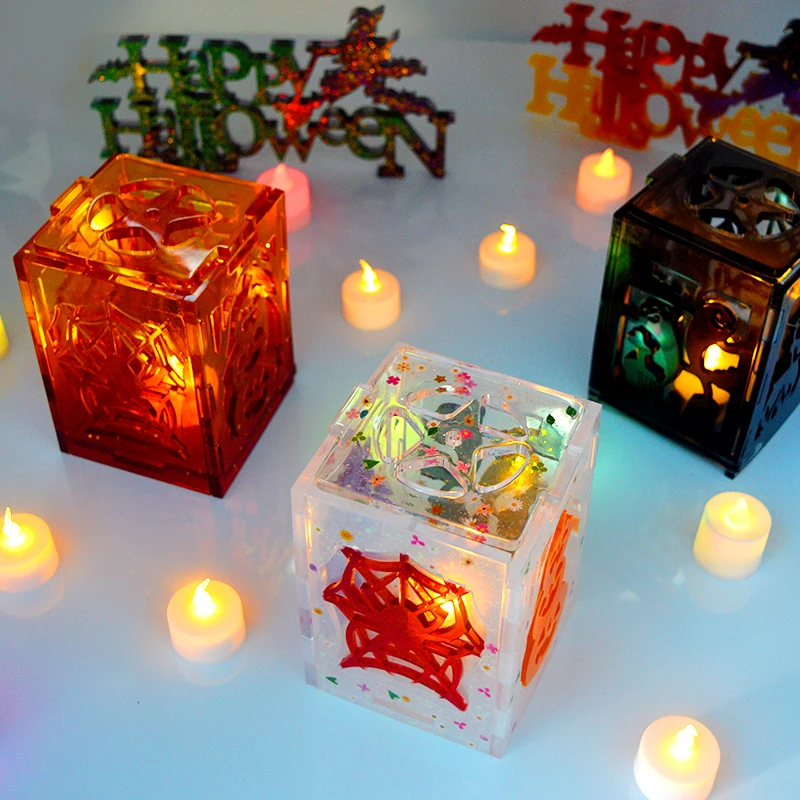 6PCS/Pack DIY Crystal Epoxy Resin Mold Storage Box Halloween Lantern Silicone Mould Christmas Letters Moule Resine Manualidades