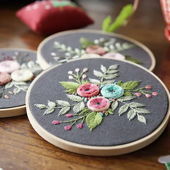 

Good Healthy Embroidery Starter Kit with Flower Pattern Cross Stitch Needlework Kits Hoop DIY