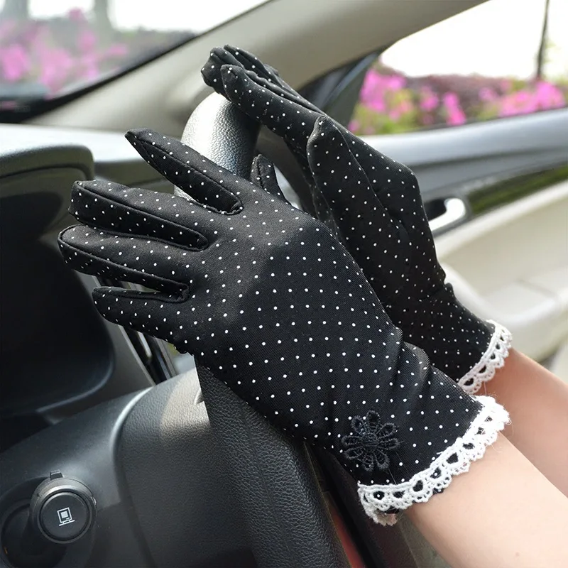 

Women's Fashion Driving Short Thin Gloves Dot Cotton Summer Mittens Lace Patchwork Glove Anti-skid Sun Protection Female Gloves