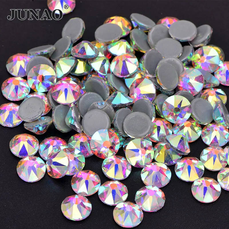 JUNAO SS16 SS20 SS30 Блестящий прозрачный AB Hot Fix Аппликация из стеклянных страз плоские стразы алмазное железо на круглых кристаллических камнях - Цвет: Crystal AB