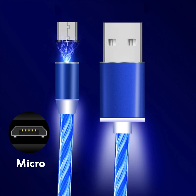 Плавный свет Магнитный кабель Micro type c кабель магнитное зарядное устройство для зарядки данных Micro USB кабель мобильного телефона кабель USB шнур - Цвет: blue  for Micro