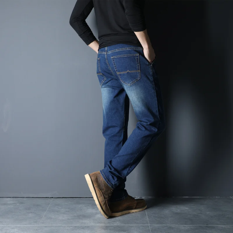 Big Size 42 44 46 48 Анти-вор джинсы мужские классические Слабая эластичность Высокая талия джинсы мужские зимние люди черные джинсы Бренд мужской одежды
