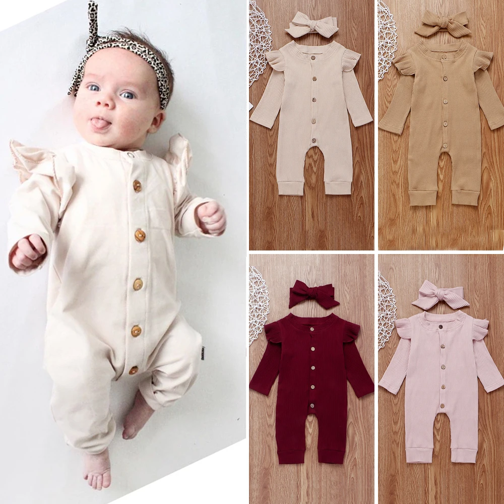 Baby Bodysuits classic 2022 Pudcoco Newborn Baby Girl Boy 2PCS Autumn Solid Clothes Set Knitted Romper Jumpsuit Outfits cheap baby bodysuits	