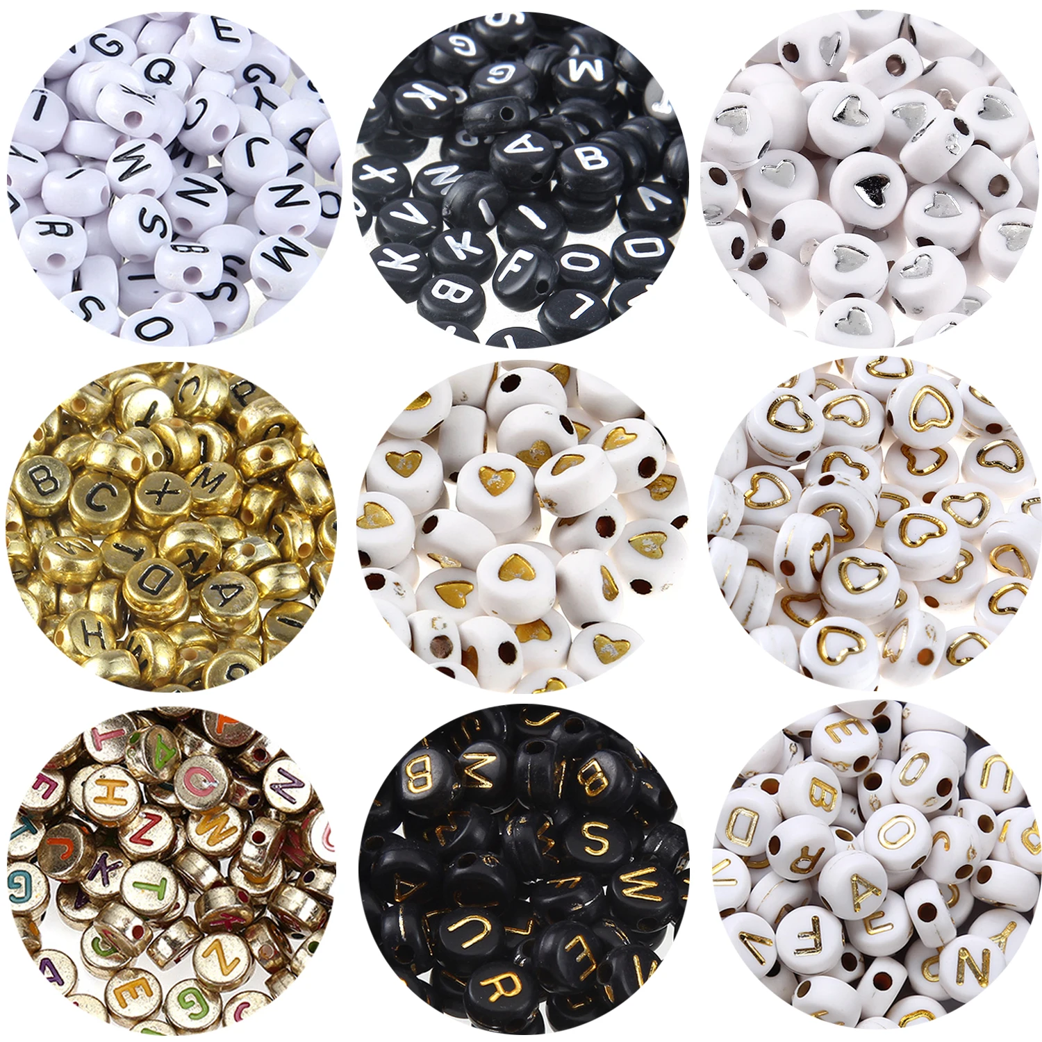 100pcs4x7mmBlackWhiteGoldLetterBeadsforJewelryMaking