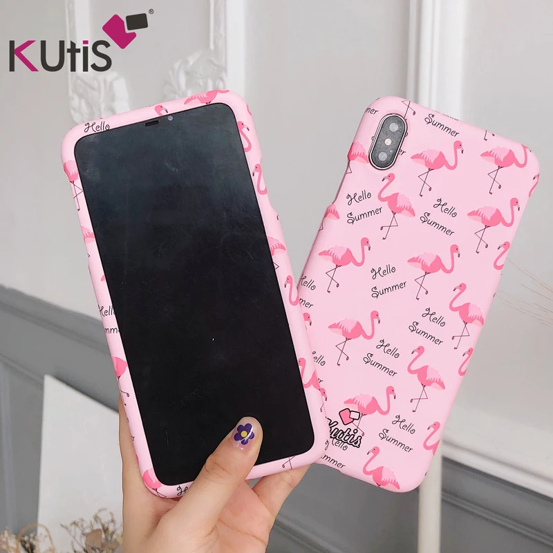 Чехол для iphone XS max X XR с фламинго, 360 Защитная передняя и задняя крышка для iphone 8 6 7 plus Розовый Единорог Летний чехол - Цвет: Флуоресцентный зеленый