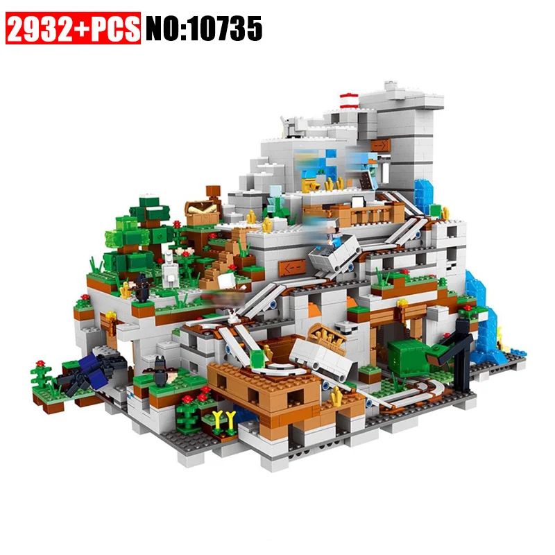 

Compatible 21137 LEGOINGS Minecrafted Figures The Mountain Cave Model Building Kits Blocks Bricks Toy For Children Gift 10735