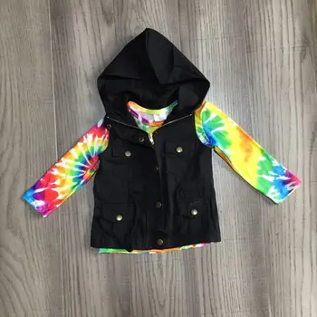 

girlymax girl sleeveless jacket with tie dye raglan baby girl fall top black jacket girl fall winter 2 pcs set