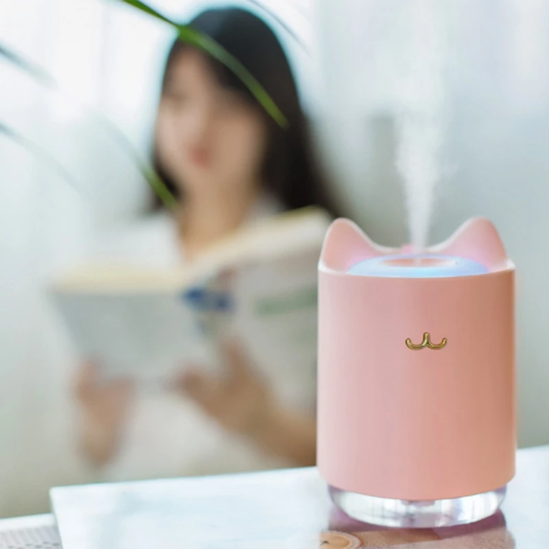 USB Ultrasonic Air Humidifier Desktop 320ML Cute Cat Water Mist Diffuser Night Light Moisture Keeper