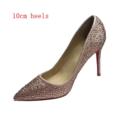 Customized 34-45 Bling Crystal Satin Cloth Stilettos High Heels Elegant Women Wedding Party Shoes - Цвет: pink 10cm
