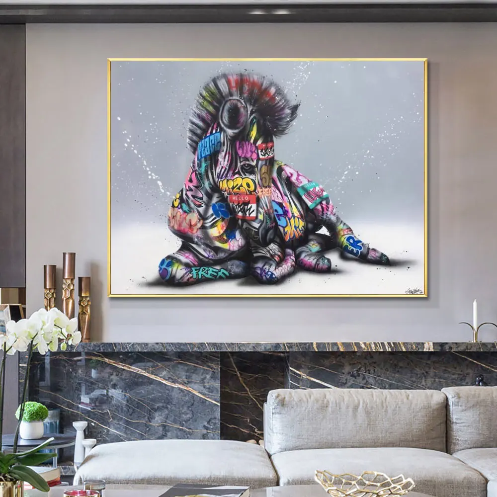 

Street Graffiti Art Canvas Painting Seated Zebra Colorful Art Wall Posters and Prints Picture for Room Home Cuadros Decoration