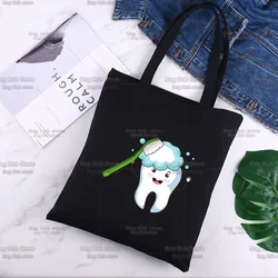 Tooth Shopping Bag  Black Bags Tote Bag Summer Shoulder Canvas Bag Large Capacity Wild Bag