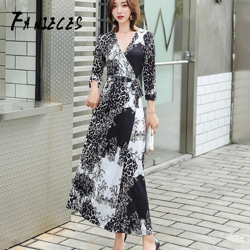 FANIECES Boho Цветочный принт пляжное платье для женщин осень длинные платья
