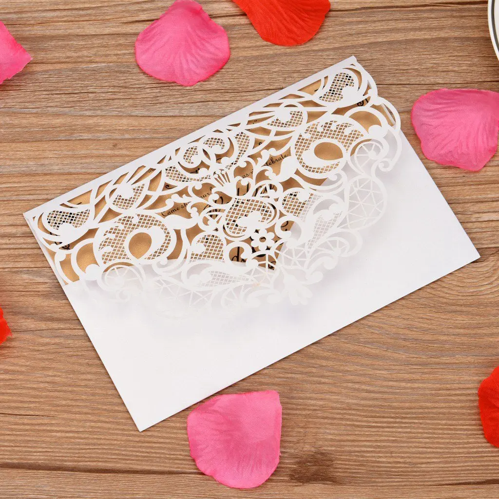  20Pcs Wedding Invitation Cards -Cut Gold Foil And Floral Design Invitation Pockets for Bridal Showe - 4000233994048