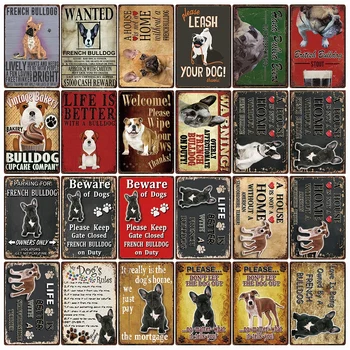 

[ Kelly66 ] Pets Waring Dog Rules Better With French Bulldog Metal Sign Home Decor Bar Wall Art Painting 20*30 CM Size DG-48