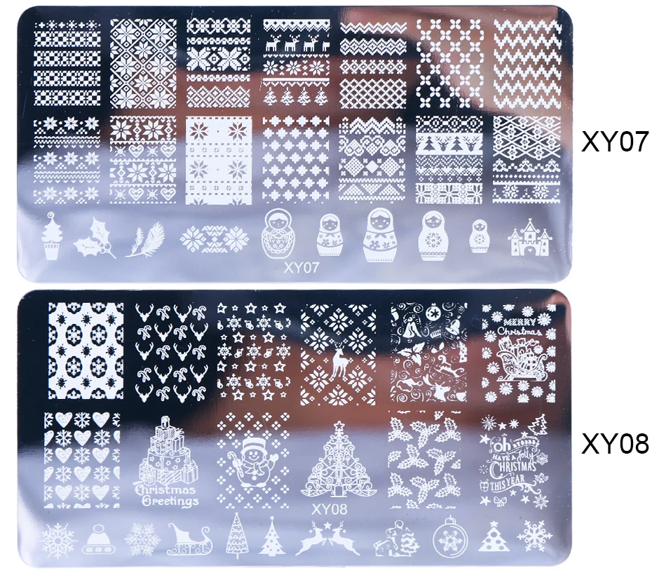 STZ пластины для ногтей Рождественский дизайн ногтей штамп шаблоны письма снежинки Трафаретный Маникюр гель лак пресс-формы XY01-08