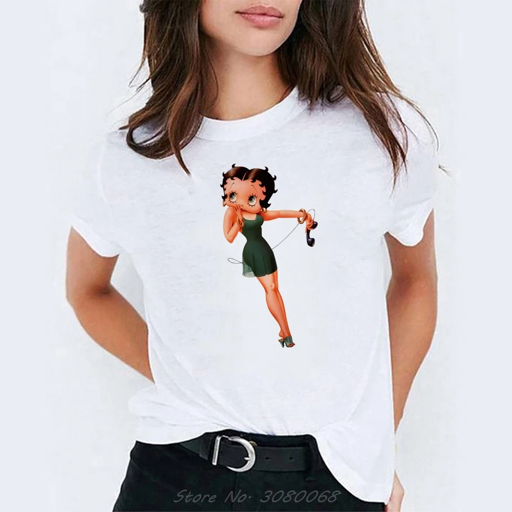 Футболка с рисунком Betty Boop, модная Корейская одежда для пар, хлопковый топ с короткими рукавами и принтом ангела, женская футболка 90s