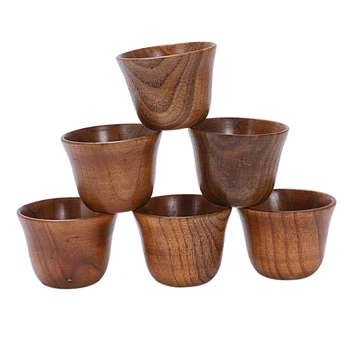

ELEG-6pcs creative tea set small wooden cup small cup anti-side wooden cup and natural wood wine glass wooden tea cup