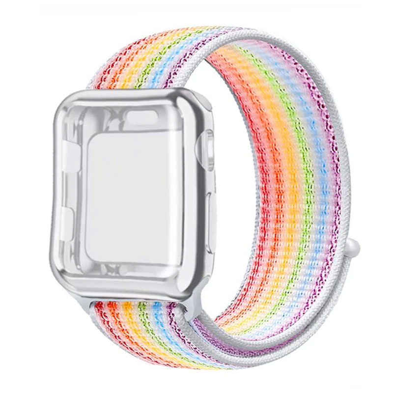 Colorful Спортивный ремешок+ чехол для Apple Watch 38 мм 42 мм 40 мм 44 мм iWatch 5 4 3 2 спортивный Браслет Apple watch 4 чехол Защита экрана - Цвет ремешка: Colorful