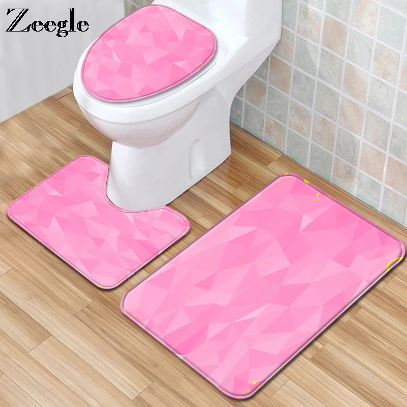 Zeegle 3Pcs Bath Mat Set Absorbent Toilet Pedestal Rug Foot Mat Flannel Soft Toilet Cover Seat Mat Anti Slip Bath Shower Carpet