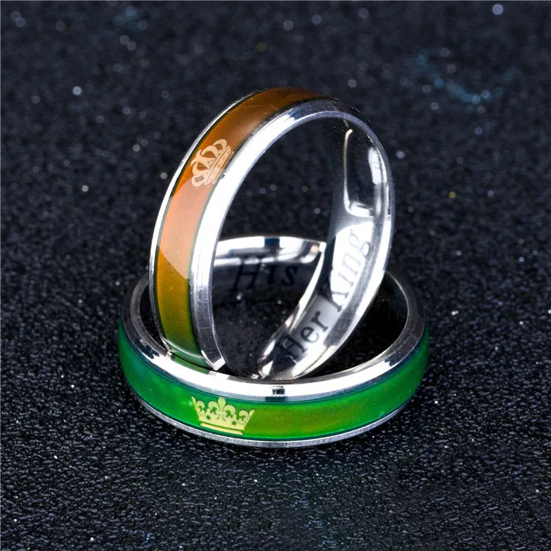 New Style Couple Ring Intelligent Heat Ring Her kinghis Queen Stainless Steel Color Changing Ring