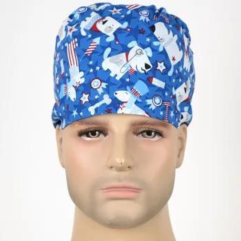 

Hennar Mens Scrub Caps Hospital Print Medical Masks Cotton Adjustable Perfect Sewing Nurse Caps High Quality Men's Surgical Caps