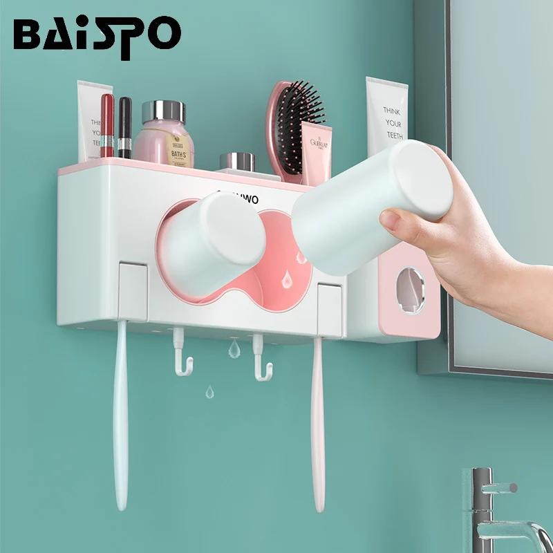 BAISPO держатель зубной щетки Автоматический Дозатор для зубной пасты домашний настенный стеллаж для хранения наборы аксессуаров для ванной комнаты