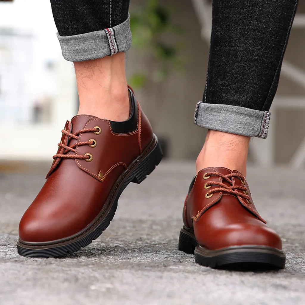 Men's Leather Shoes Formal Leather Business Lace Up Shoelaces Elastic Silicone Wedding Shoes Flat Shoes Boot zapatos de hombre