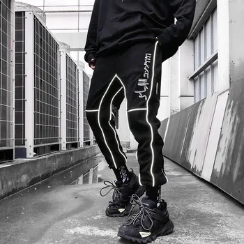 

Streetwear Reflective Joggers Men Hip Hop Sweatpants Black Ankle-length Mens Harem Pants