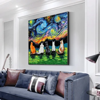 Animal in Starry Night Abstract Oil Paintings Printed on Canvas 3