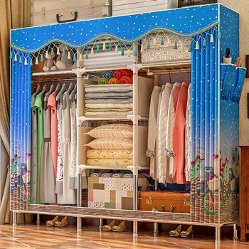 

Simple wardrobe simple economical cloth wardrobe steel pipe bold reinforcement all steel frame double fabric storage cabinet