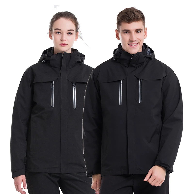 Black Fleece Liner Ветрозащитная теплая водонепроницаемая куртка 3 в 1 для мужчин и женщин, походная Лыжная одежда для рыбалки, Зимняя Толстая флисовая куртка-пуховик, съемная - Цвет: Black Fleece Liner